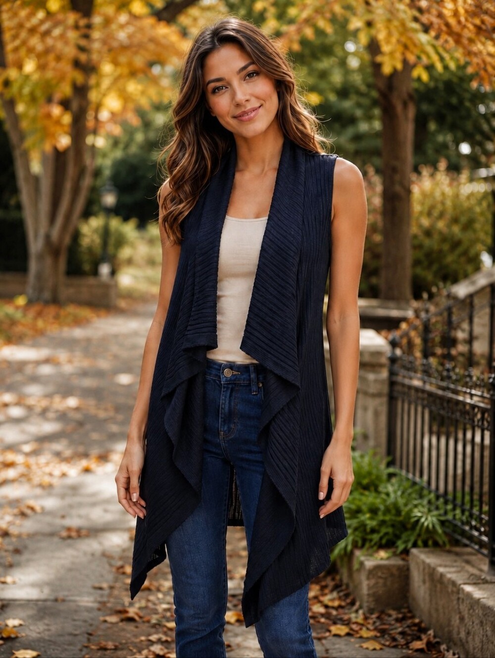 ❤️ NWT! ANN TAYLOR FACTORY SLEEVELESS WATERFALL SWEATER CARDIGAN VEST, NAVY BLUE